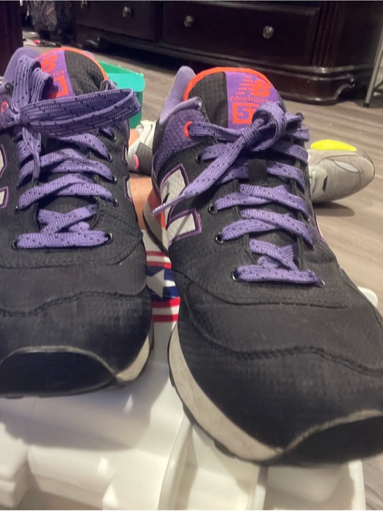 New Balance Other - New Balance 574 Black Sneakers with Purple Laces and Orange Accents